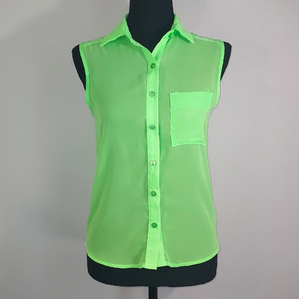 Delia's Neon Green Sleeveless Button-Up Blouse w/ Back Cut Out Size XS